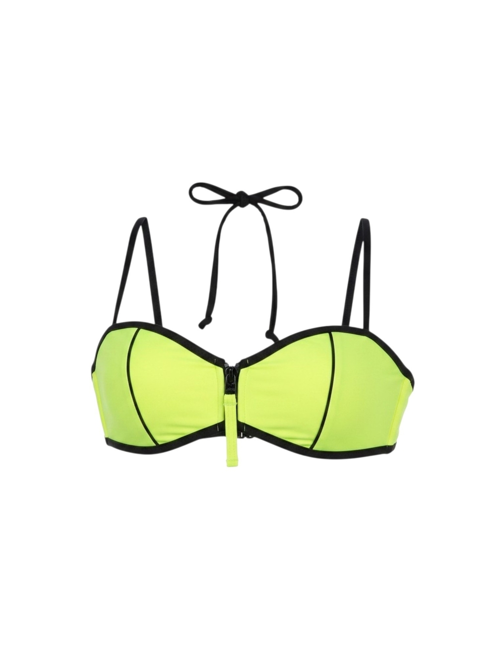 Zara Neon Yellow / Lime Bikini Top with Black Trim  Zip Front Lightly Padded